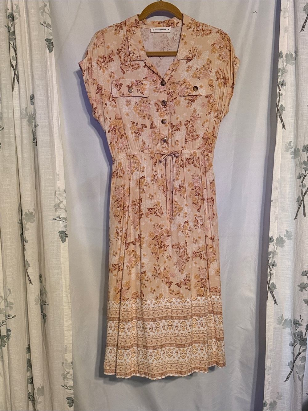 Lucky Brand Peach Floral Button-Front Midi Dress